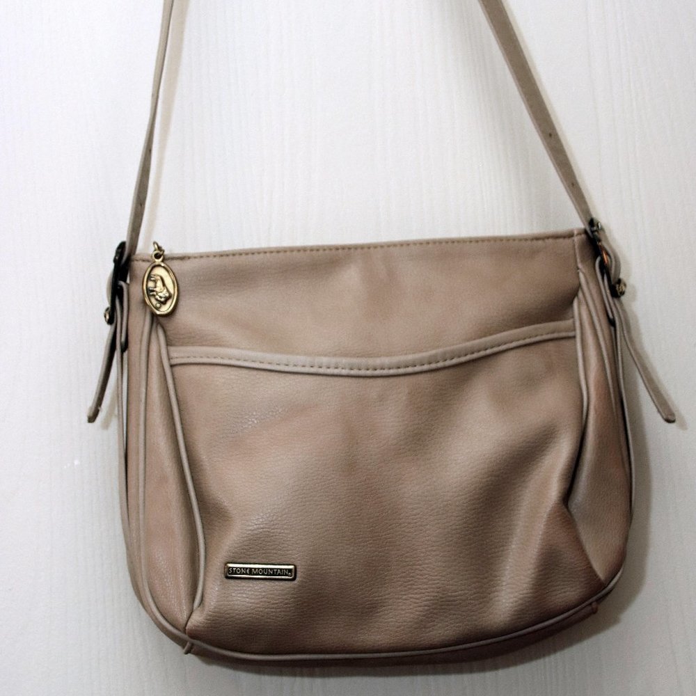 Stone Mountain Taupe Pebbled Leather and Lined Shoulder Tote with Pockets Now $7